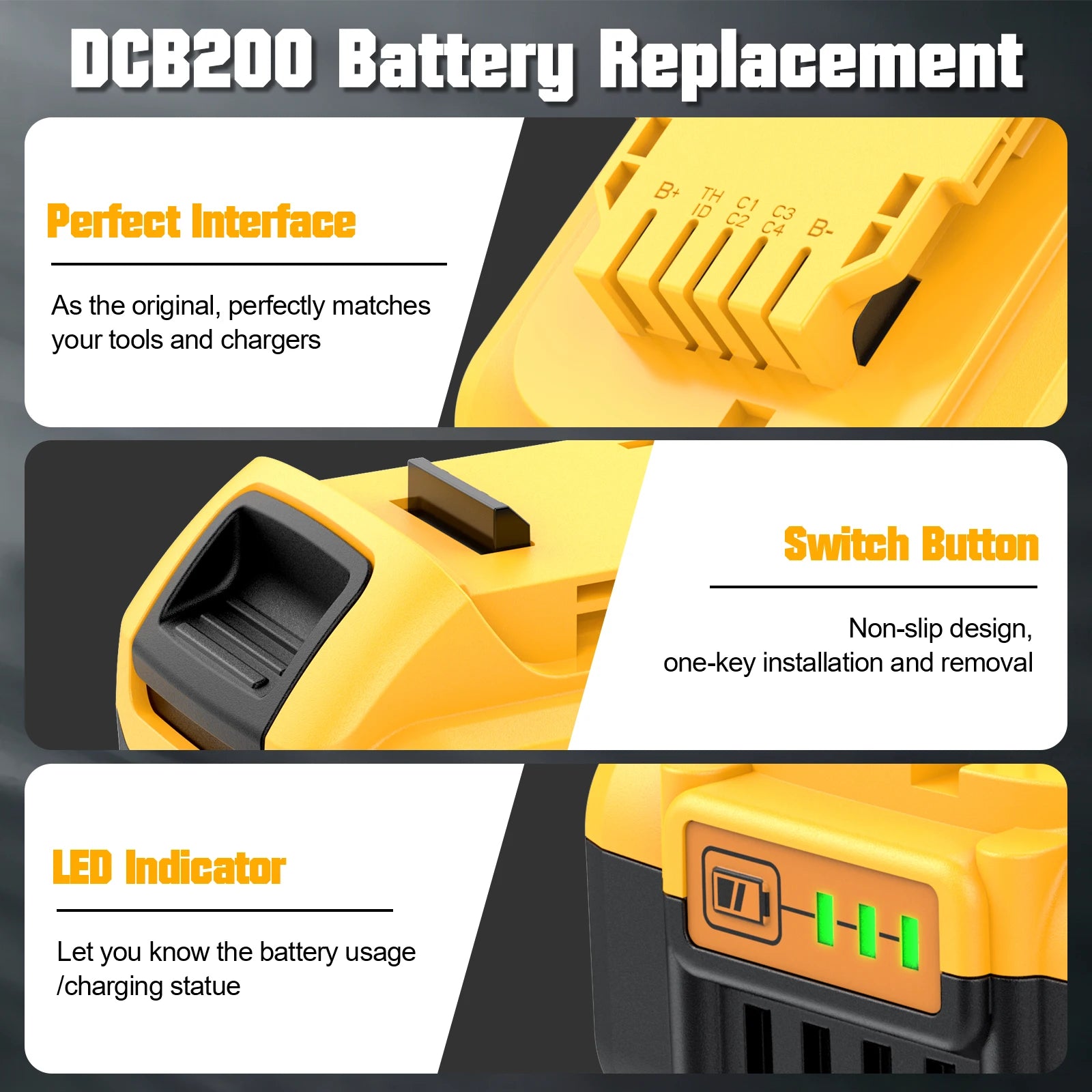 Pour Dewalt 18 V/20 volts MAX DCB200 remplacement de batterie au Lithium 18 V DCB203 DCB184 DCB182 180 DCB181 DCB182 DCB201 DCB206 chargeur