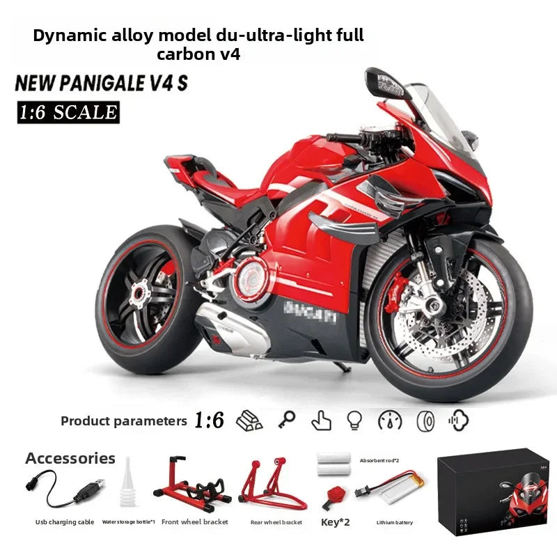 Spray moulé sous pression 1:6 Ducati V4, Collection de modèles de moto en alliage, ornement de Voiture Miniature, cadeau pour petit ami, décoration de maison, véhicule jouet