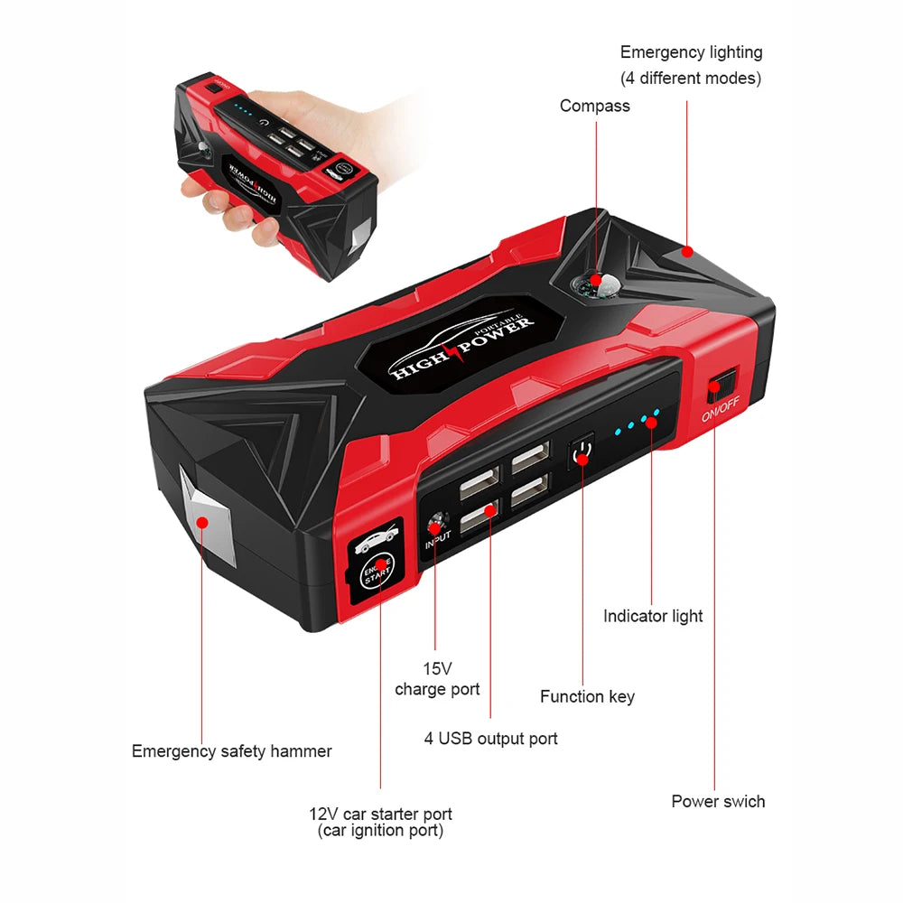 Démarreur de saut de voiture 99800mAh 20000mAh, dispositif de démarrage 3000A, batterie externe Portable, lanceur de démarreur pour Articles de Booster de voiture