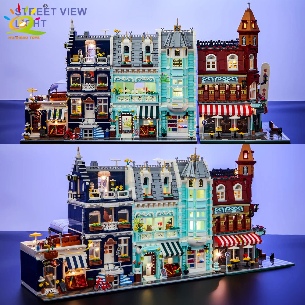 HUIQIBAO jouets MOC ville coin café Architecture Style rue vue Micro blocs de Construction pour enfants briques de Construction