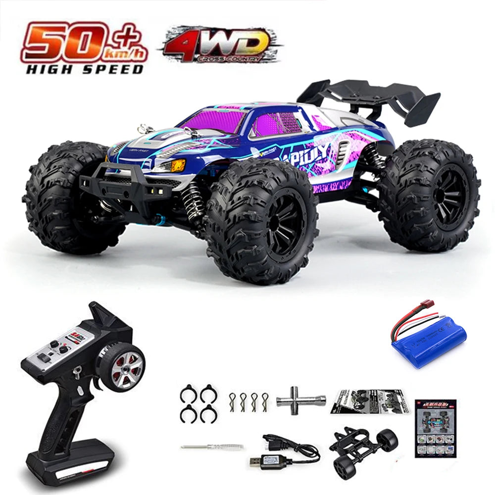 Voiture télécommandée tout-terrain 4x4 haute vitesse 70 km/h avec phares LED, moteur brushless 4WD, échelle 1/16, jouet Monster Truck idéal pour les garçons. Cadeau parfait pour les garçons.