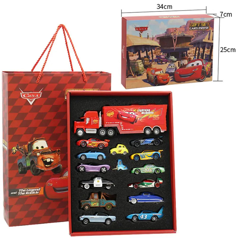 Disney Pixar Cars McQueen Mater Mack oncle camion alliage moulé sous pression voiture 1:55 modèle radiateur ressorts ville 15/13/8 pièces boîtes de voiture cadeau