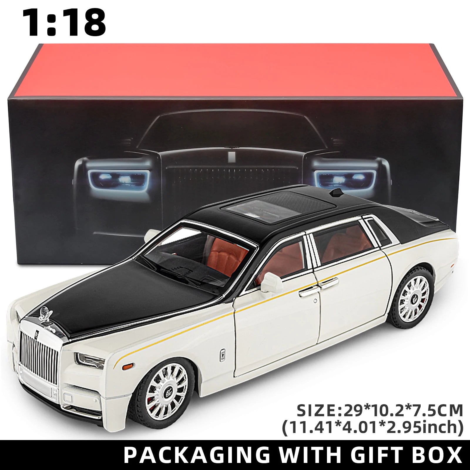 Voiture miniature Rolls-Royce Phantom à l'échelle 1:18, en alliage de zinc, avec rétrofriction, effets sonores et lumineux, modèle réduit réaliste (Toy111).