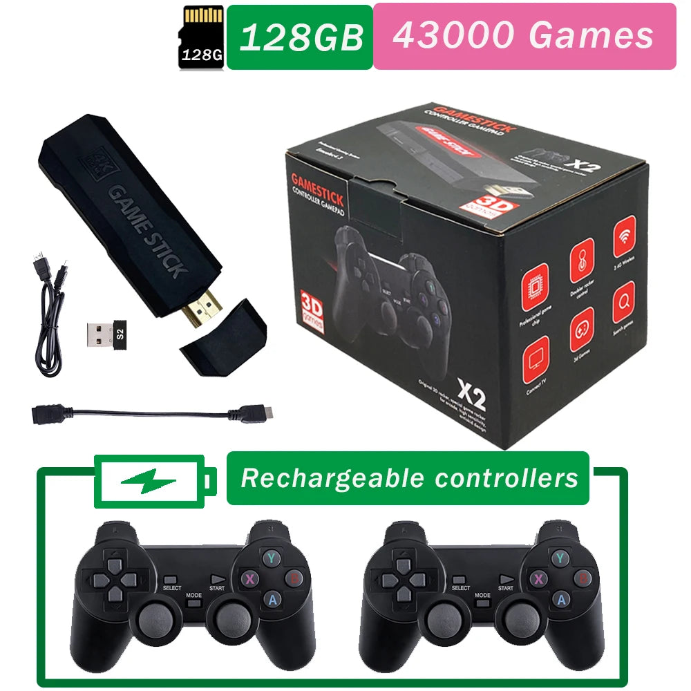 Console de jeu vidéo GD10 X2 Pro 4K HD 2024, Double contrôleur sans fil rechargeable 2.4G pour 64 go 128 go et 256 go 58000 jeux