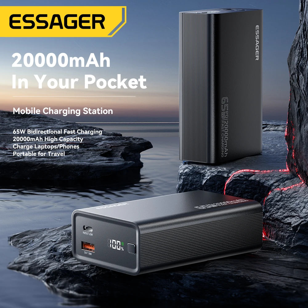 Essager batterie externe 20000mAh Portable PD 65W charge rapide téléphone Portable batterie externe Powerbank pour iPhone17 16 15 ordinateur Portable Mac