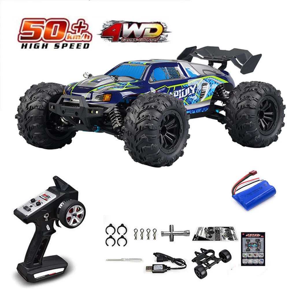 Voiture télécommandée tout-terrain 4x4 haute vitesse 70 km/h avec phares LED, moteur brushless 4WD, échelle 1/16, jouet Monster Truck idéal pour les garçons. Cadeau parfait pour les garçons.