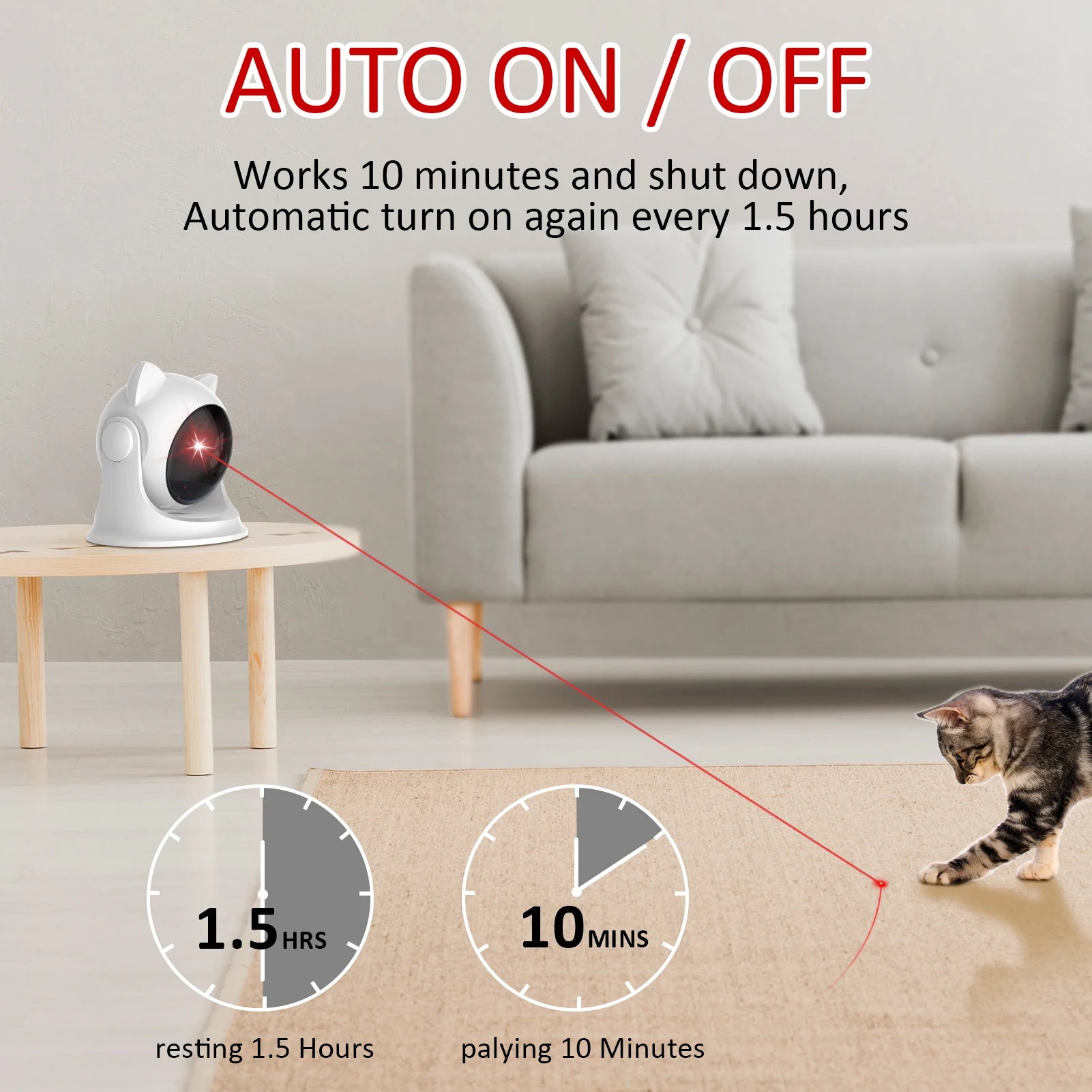 Jouet Laser Automatique Rechargeable pour Chats – Mouvement Aléatoire, Silencieux, Modes Lent & Rapide – Convient aux Chats, Chatons et Chiens