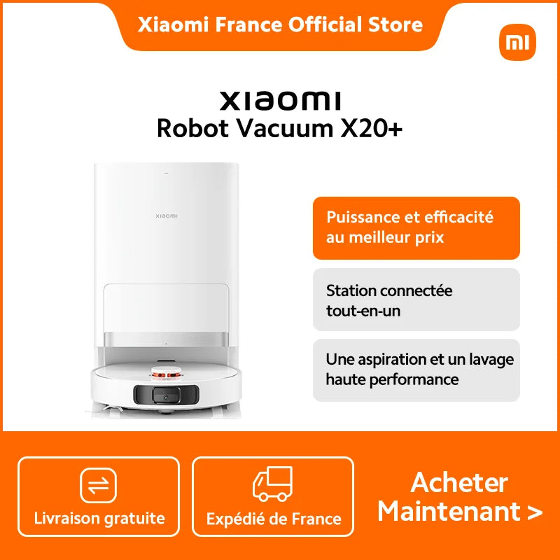 Officiel |   Xiaomi Robot Vacuum X20 +, station de base intelligente tout-en-un, performances d'aspirateur et de gommage améliorées