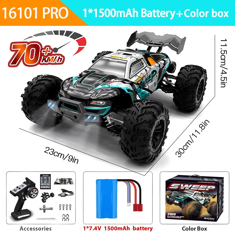 Voiture VersiRC avec LED pour Enfants, Télécommande, Monster Drift High Speed, Camion 4x4, Jouets vs Wltoys 144001, 1:16, 70km, h ou 50km, H