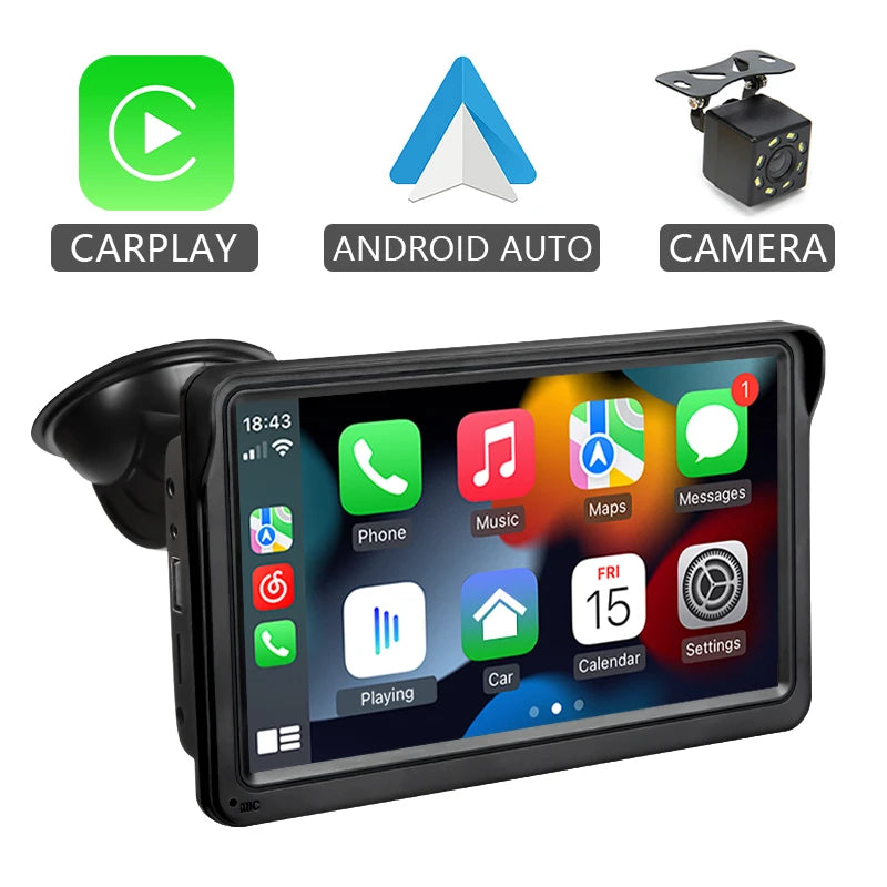 Hippcron-Lecteur vidéo de limitation d'autoradio, Carplay sans fil, Android Auto, écran tactile universel portable, 7 pouces