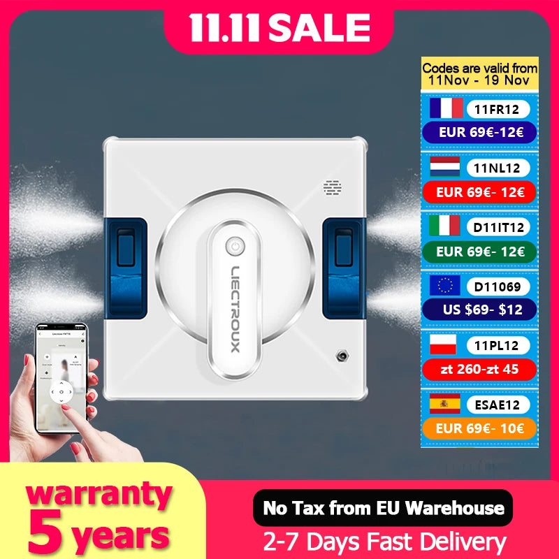 Robot nettoyeur de vitres Liectroux YW509, pulvérisation d'eau bidirectionnelle, robot de nettoyage de vitres pour sols en verre, robot aspirateur pour fenêtres, navigation intelligente,Fonctionnement san