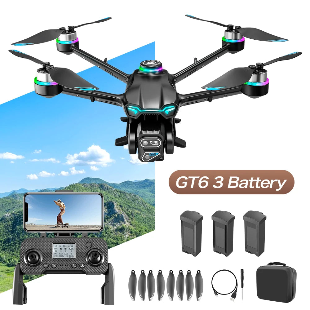 2025 Hot GT6 Drone 8K professionnel HD double caméra GPS retour intelligent 5G WIFI évitement d'obstacles sans brosse pliable quadrirotor Dron
