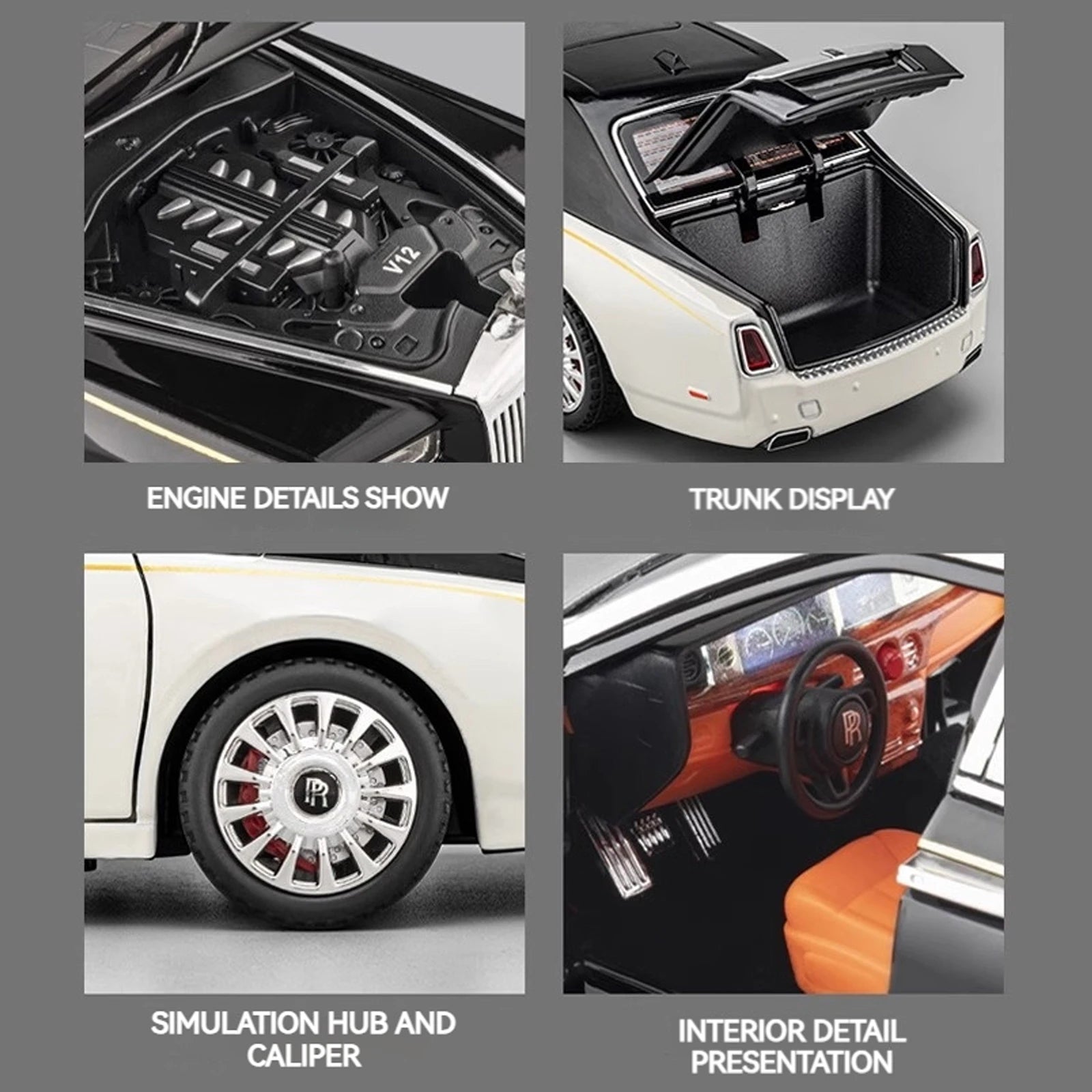 Voiture miniature Rolls-Royce Phantom à l'échelle 1:18, en alliage de zinc, avec rétrofriction, effets sonores et lumineux, modèle réduit réaliste (Toy111).