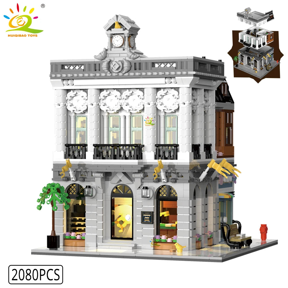 HUIQIBAO jouets MOC ville coin café Architecture Style rue vue Micro blocs de Construction pour enfants briques de Construction