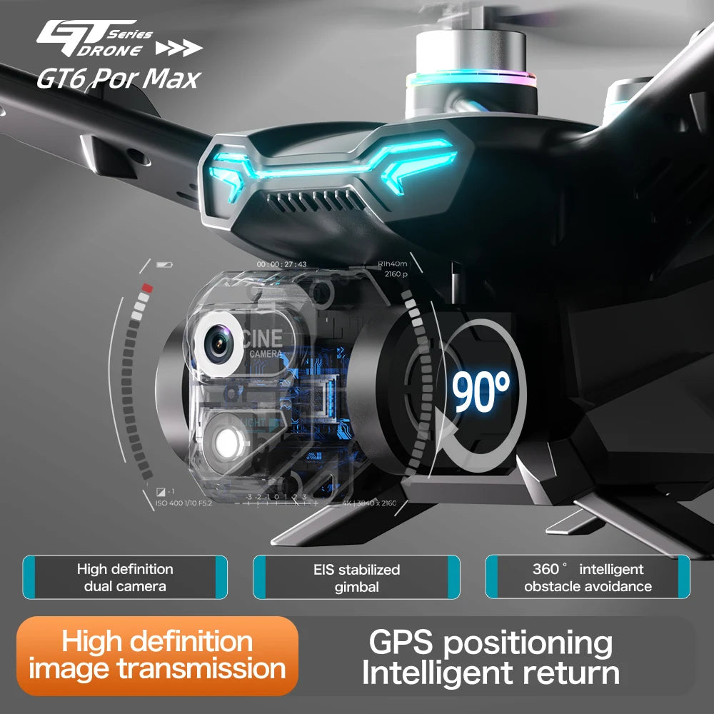 2025 Hot GT6 Drone 8K professionnel HD double caméra GPS retour intelligent 5G WIFI évitement d'obstacles sans brosse pliable quadrirotor Dron