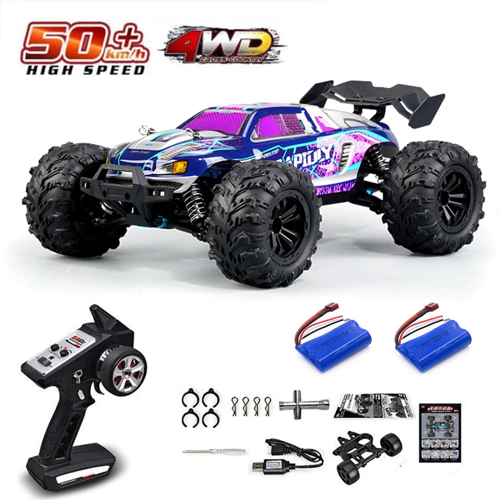 Voiture télécommandée tout-terrain 4x4 haute vitesse 70 km/h avec phares LED, moteur brushless 4WD, échelle 1/16, jouet Monster Truck idéal pour les garçons. Cadeau parfait pour les garçons.