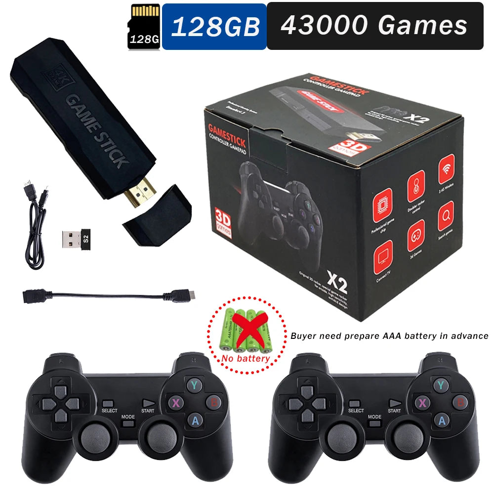 Console de jeu vidéo GD10 X2 Pro 4K HD 2024, Double contrôleur sans fil rechargeable 2.4G pour 64 go 128 go et 256 go 58000 jeux
