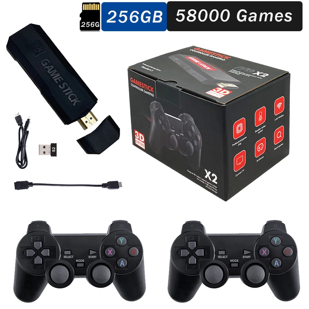 Console de jeu vidéo GD10 X2 Pro 4K HD 2024, Double contrôleur sans fil rechargeable 2.4G pour 64 go 128 go et 256 go 58000 jeux